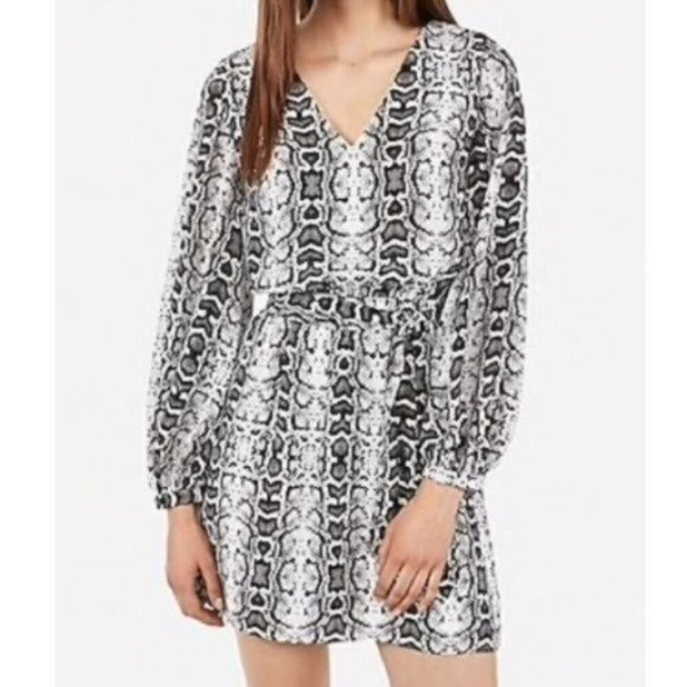 Express Dress Chiffon Snakeskin Print Balloon Sleeve Mini size S Small NWT